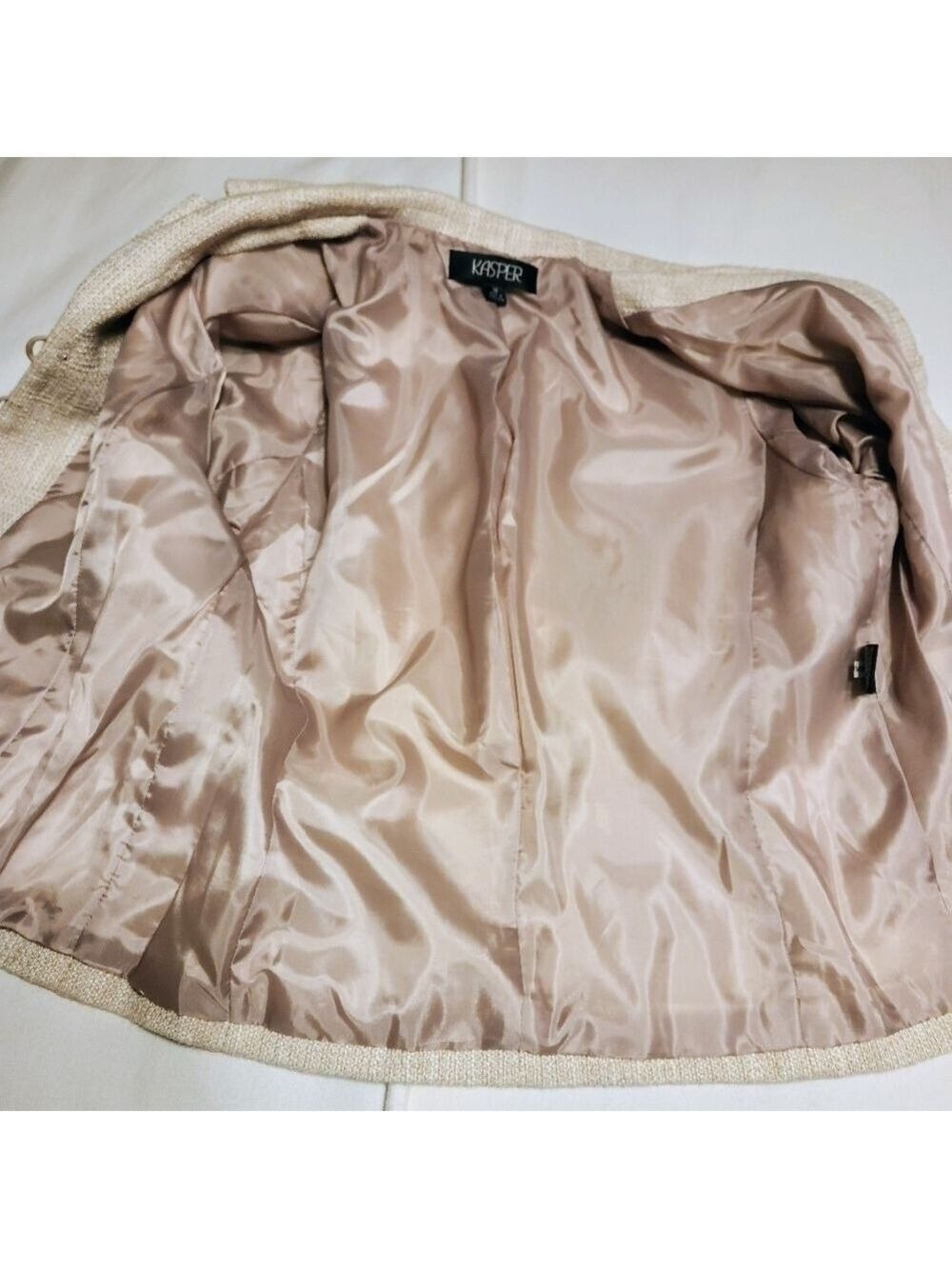 Kasper Beige Woven Blazer Skirt Suit Size 14 - Picture 9 of 12